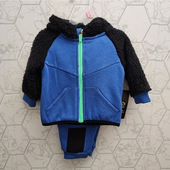 Nwt Athletic Works Baby Boys' Faux Sherpa Hoodie andPants Set, Size 0-3 m - Picture 2 of 3